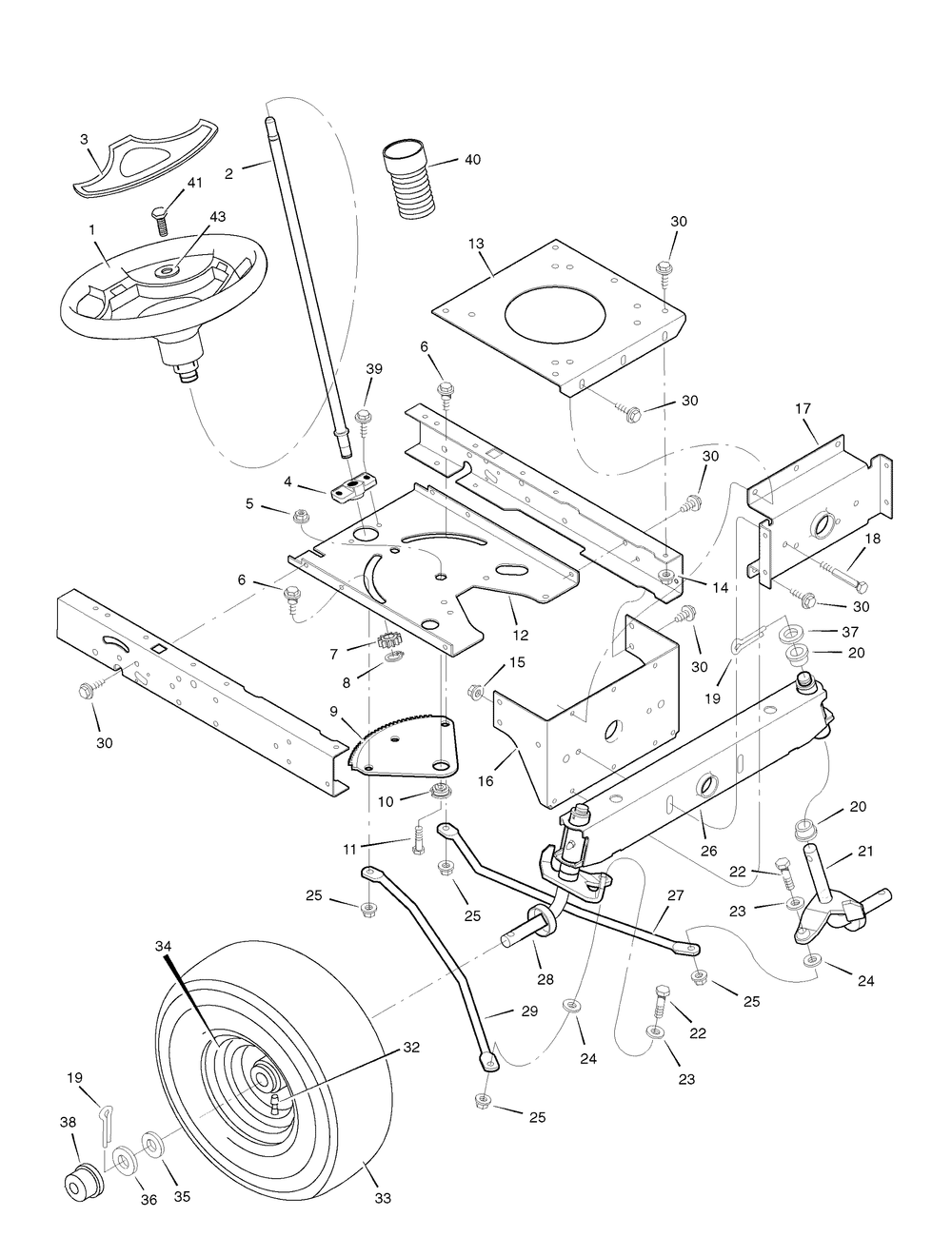 Steering Diagram and Parts List for 385003X108 2007 Briggs and Stratton Lawn Tractor